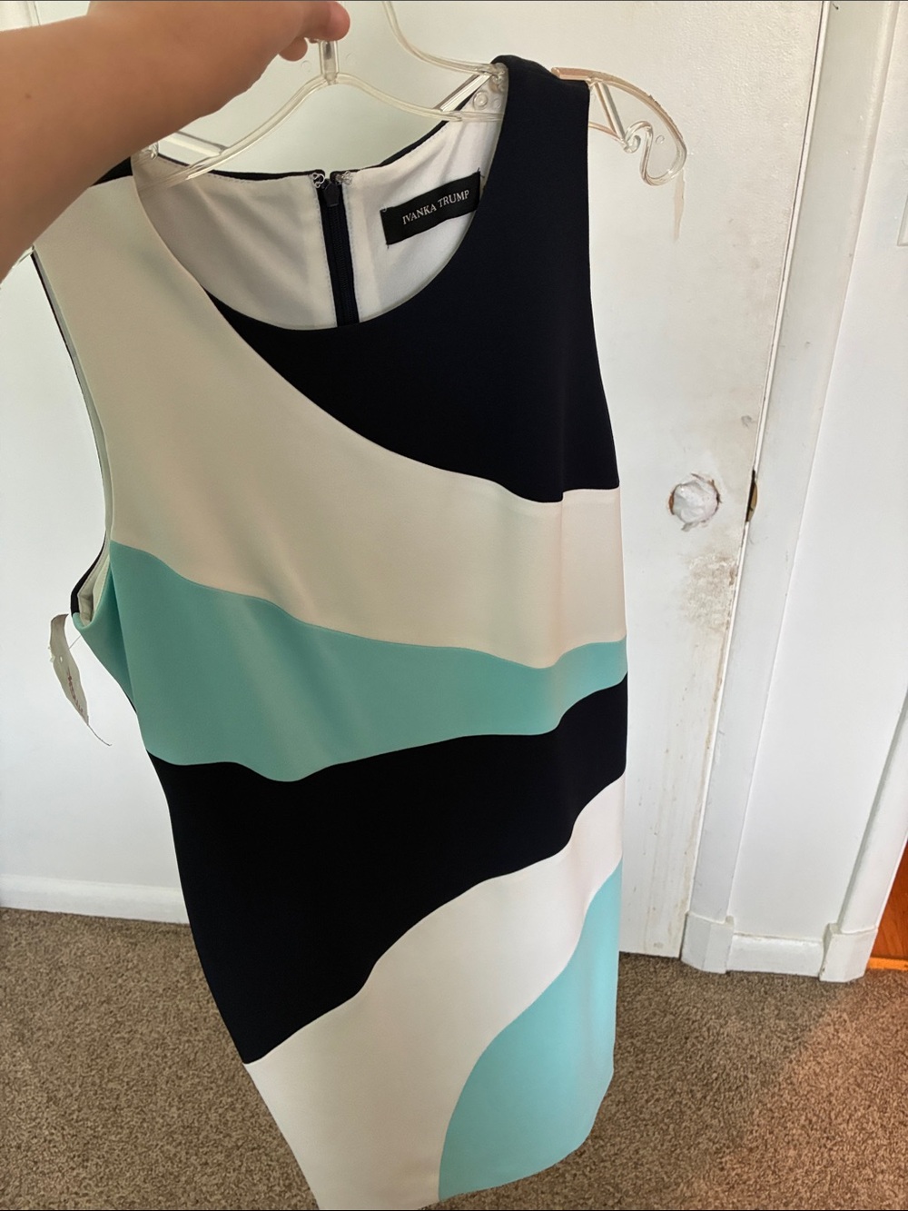 Ivanka Trump Sleeveless Colorblock Dress - Black, White & Aqua